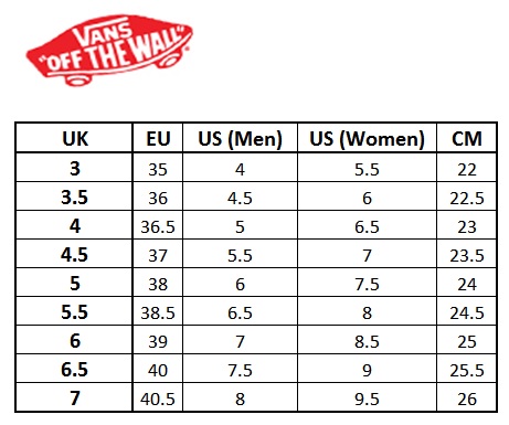 vans size chart toddler